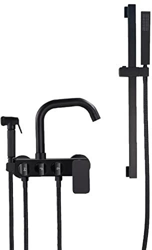 WTLONBF Bad Mischbatterie mit Dusche Befestigung Badewanne Wand Montiert Schwarz Dusche mit Spray Gun Messing Heiß und Kalt Wasser Bad Wasserhahn,