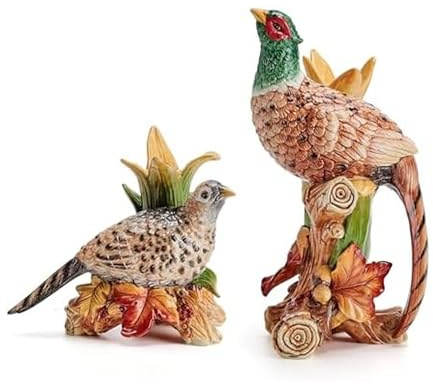Fitz and Floyd Kerzenhalter aus Keramik, Motiv Herbsternte Fasan, 2 Stück, 10,5 und 15,9 cm hoch