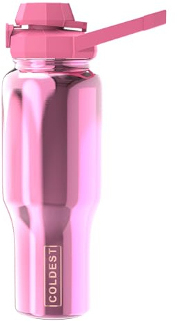 Coldest Sports Water Bottle - 3 in 1 Lids (Chug, Straw, Handle) - Insulated Stainless Steel Tumbler with Handle - Vacuum Water Flask Cup, Valentines Gifts for Him Her (36 oz, Pink Reflections)
