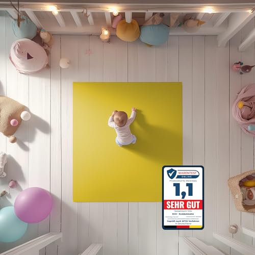 ECO Krabbelmatte Honigkuchen 80x160cm Mangogelb - OEKO-TEX zertifizierte Krabbel- und Spielunterlage aus Deutschland. Für kleine Füße, die Großes vorhaben!