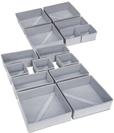 DIMJ Schubladen Ordnungssystem Schubladen Organizer, Faltbare Aufbewahrungsbox Stoff, Unterwäsche Organizer, Organizer Kleiderschrank für Kleidung, BHS, Socken, 15 Stück(Hellgrau-Ameisenmuster)
