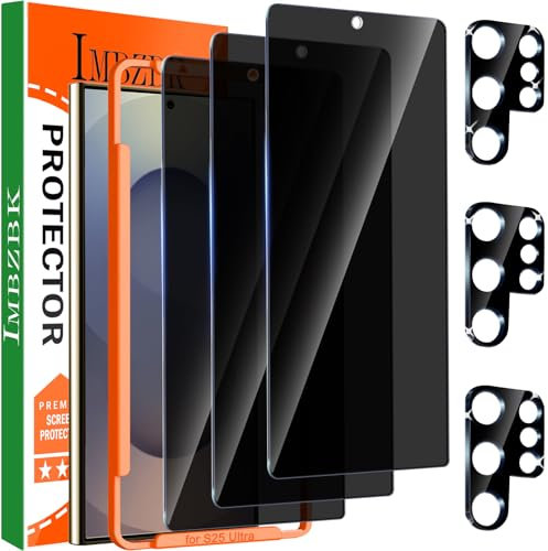 IMBZBK 3 Piezas Protector Pantalla para Samsung Galaxy S25 Ultra Privacidad Antiespia Cristal Templado 3 Piezas Protector Camara Accesorios, Desbloqueo por Huella Dactilar