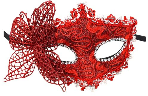 Maskerade Maske Damen Schmetterling Venezianische Maske, Maskerade-Party Cosplay Karneval Maske Karneval Augenmaske für Fasching Spitzenmaske Kostüm Party (Rot)
