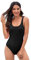 MENGTEQI Costume Intero Donna, con Coppe Imbottite, Linea Snellente con Addominali, Lifting dei Fianchi e Protezione UV. (Black,L)
