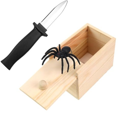 Spider Prank Box & Fake Knife Set – Hilarious Jumping Spider Scare Box, Retractable Dagger Toy, Prank Kit for Kids & Adults, Fun Joke Props for Halloween, Fool's Day, Magic Tricks & Party Gags