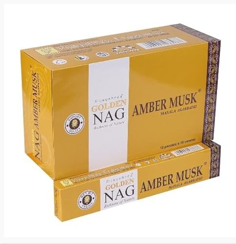 Golden Nag Räucherstäbchen 15g – Premium Dufterlebnis | 6/12 / 24 Packungen | Handgerollt in Indien | Aromatherapie, Meditation, Yoga, Entspannung (6, Golden Nag Amber Musk)
