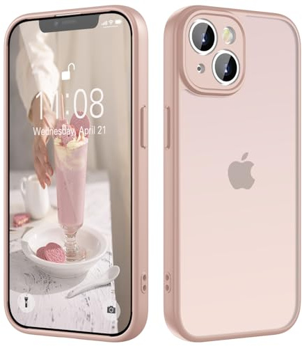 KPPIT for iPhone 14 case,Shockproof Military Grade Drop Protection, Frosted Translucent Back iPhone 14 Phone case,Pink