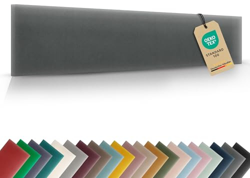VELUYA Wandpolster Wandkissen Rechteck – Samt, Polsterplatte 60 x 15 cm, Polsterpaneele, Oeko-TEX, Made in EU, Anthrazit M02