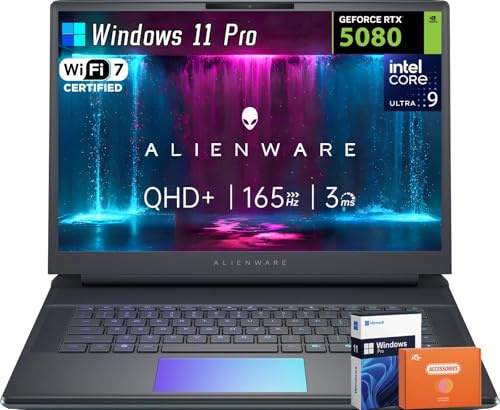 Alienware 16 Area-51 Ordinateur portable de jeu, écran QHD+ 300Hz 16, Intel Ultra 9 275HX, Nvidia RTX 5080, 16 Go GDDR7, 64 Go DDR5, 2 To SSD, Wi-Fi 7, rétroéclairé KB, Bluetooth 5.4