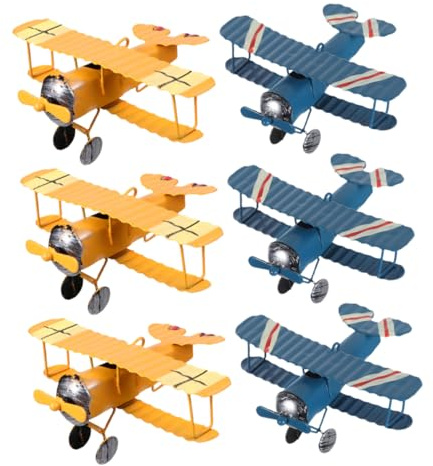 DECORNIJIA Vintage Eisen Flugzeugmodell 6 Stück als Deko zum Aufhängen | Kinderzimmer und Klassenzimmer, Retro Look, als Sammlerstück und Fotorequisite