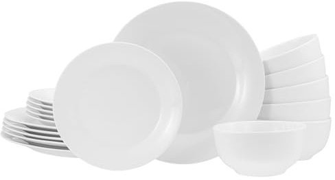 CreaTable, Serie Base Weiss, 18-teiliges Teller Set aus Porzellan | Geschirrset, spülmaschinen- und mikrowellengeeignet, Qualitätsproduktion, 24535