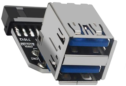 WLGQ Adaptador USB 3.0 de doble puerto – 19/20 PIN a doble USB 3.0 hembra para expansión de placa base de PC (A)