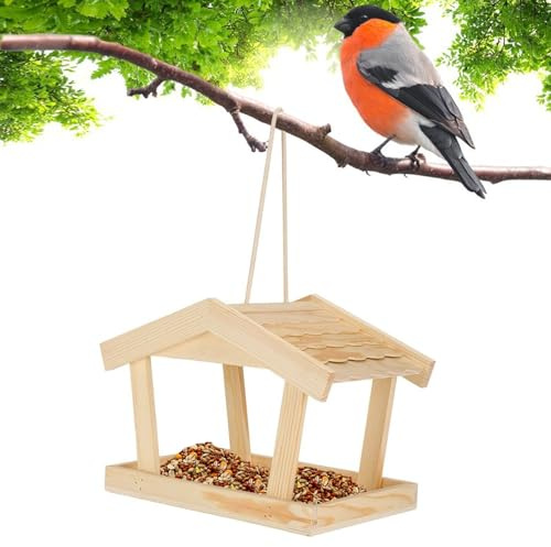 Vogelfutterhaus Holz, Vogelhaus Zum Hängen Wetterfest, Futterhaus Für Vögel Hängend, Vogelfutterspender Holz, Vogelhaus Zum Aufhängen Mit Futterschale, Vogelfutterstation Wetterfest