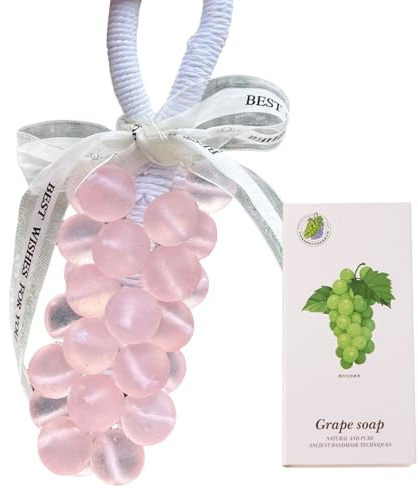 Grape Soap on a Rope – Handmade Crystal Grapes Soap for Hand Washing or Decoration, Fancy Fruit-Shaped for Women & Men, Christmas Hand Gift (1, Pink 2)