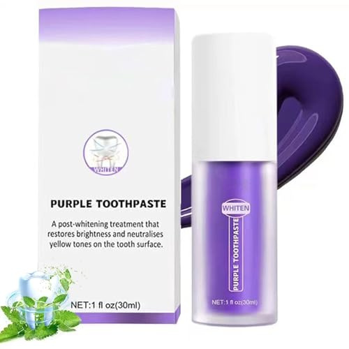 Purple Zahnpasta Weisse Zähne, Lila Zahnaufhellung, Purple Teeth Whitening Toothpaste, Farbkorrektor Zahncreme, Zahnpaste für weiße Zähne, Zahnfleckenentfernung, Tiefenreinigung, 30ML