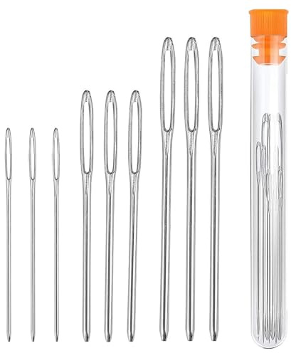 Stainless Steel Sewing Needles Set, 9 Pcs Large Eye Blunt Needles with Transparent Bottle, Darning Needles for Wool, Cross Stitch Crocheting, Lace, Doilies Flower Projects(5.1cm, 6cm, 7cm)