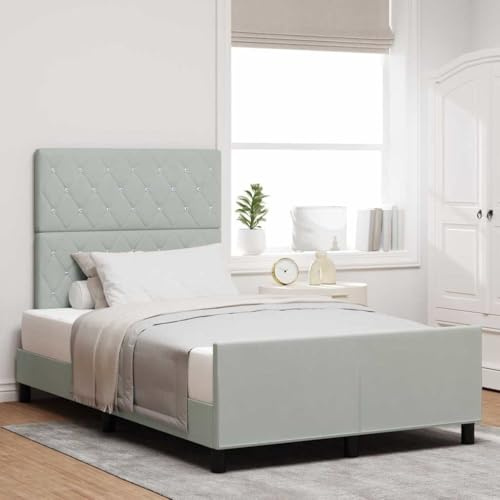Ziaphsol Boxspringbett mit Kopfteil Hellgrau 120 x 200 cm, Samtbezug, Modernes Polsterbett für Schlafzimmer, Stabiler Bettrahmen aus Kiefernholz, Verstellbares Kopfteil
