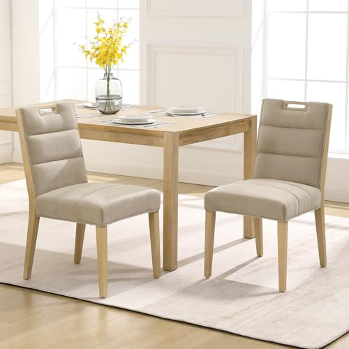 chairus Esszimmerstühle 2er Set Küchenstühle Holz, Leinen Essstühle Beige | Esszimmerstuhle mit Holzbeine Polsterstuhl, Esstisch Stühle Holzstuhle Armlose für Esszimmer Küche Wohnzimmer