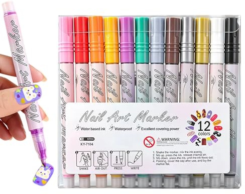 Nagellackstifte 12 Farben Feinspitze Schnelltrocknende Malstifte | Wasservermalbare Marker Für Nägel Für Beauty & Persönliche Pflege Salon Zuhause Punktieren Acryl Mädchen Zeichnen