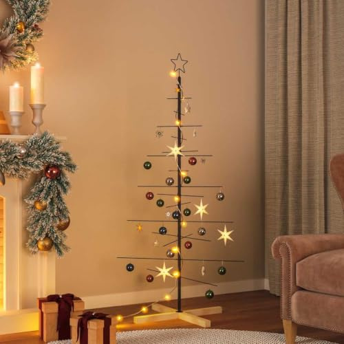 LoogCape Weihnachtsbaum Metall mit Holzständer Schwarz 150 cm modernes Design langlebig robust platzsparend für festliche Dekorationen in Innen- und Außenbereichen