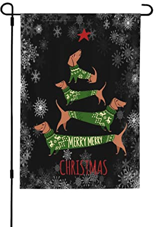 Drapeau de Noël pour jardin, décorations de Noël extérieures, motif teckel, 30 x 45 cm, double face, drapeau de Noël, drapeau de jardin de Noël, drapeau « Joyeux Noël » pour une fête.