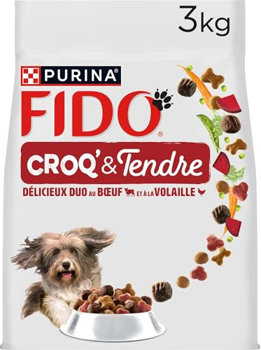 FIDO Croq et Tendre - Croquettes Chien Bœuf et Volaille - 4 x 3 kg | Croquettes Chien Saveur Bœuf et Volaille - Croquettes croustillantes et bouchées moelleuses - Alimentation Chien