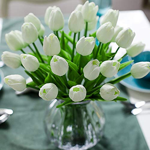 Veryhome Künstliche Blumen Gefälschte Blume Tulpe Latex Material Real Touch für Hochzeitszimmer Home Hotel Party Dekoration und DIY Decor ( Weiß - 20Stück )