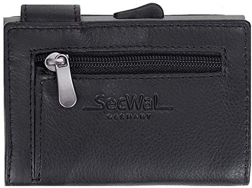 Kartenetui Leder Secwal Geldbörse Smart Mini Alu RFID Schutz + Etui (Schwarz (RV SW1 01))