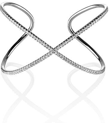 Bracelet Manchette en Croix Namana. Large Manchette pour Femmes Couleur Argent, Or ou Or Rose avec Zircons.