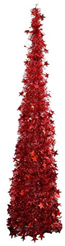 120cm Christmas Tree Telescopic Tinsel Christmas Tree Indoor Outdoor Xmas Tree Fireplace Holiday Party Home Decoration (Red)
