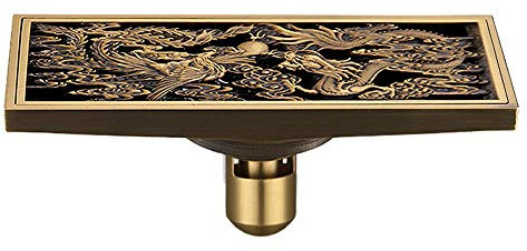 SHUGUANG Duschablauf Antike Messing Rechteckig Duschrinne mit Haarsieb Bodensiphon Duschablauf Gitter Bodenbefestigung Ablaufrinne für Badezimmer, Balkon, Küche, 200×82 mm