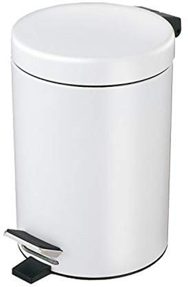 HOMION 3L Litre Round Pedal Bin Stainless Steel Toilet Bath Bathroom Kitchen Bin with Inner Bucket 3 Liter (White)