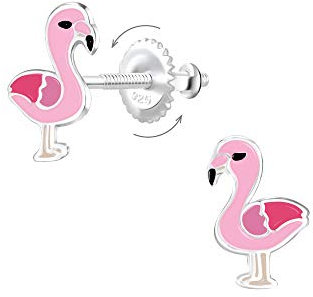 Laimons Boucles d'oreilles pour fille - Flamant rose - 10 mm - Avec fermoir à rotation - En argent sterling 925