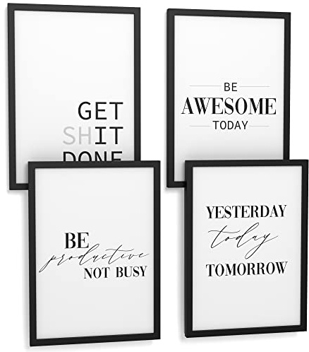 Papierschmiede® Premium Spruchposter Set 4er DIN A4 (21x30 cm) Motiv: Today Motivation, Produktivität Leistung Power, Typografie Bilder Wohnzimmer Schlafzimmer ohne Rahmen