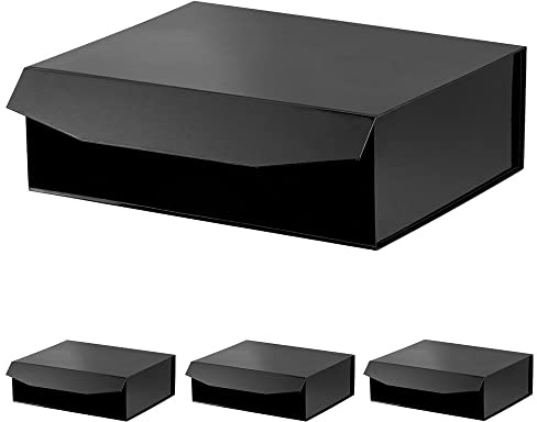 PACKGILO Schwarze extra große Geschenkbox mit Deckel, 41,9 x 33 x 13 cm, Geschenkbox, große schwarze Geschenkboxen für Geschenke, Kleidung, Bademantel, Hochzeitskleid, Pullover, wiederverwendbar