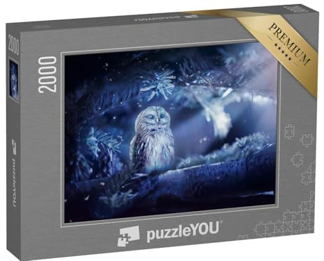 puzzleYOU: Puzzle 2000 Teile „Fantasy-Illustration: Schlafende Eule im Schneegestöber“ – aus der Puzzle-Kollektion Fabel