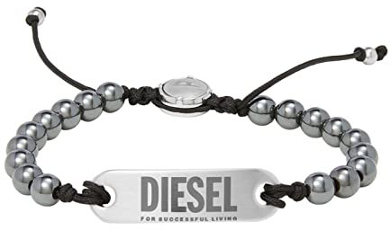 Diesel Armband Für Männer Perlen, Länge: 165-250mm, Breite: 8mm, Höhe: 4mm Graues Halbedelsteinarmband, DX1359040
