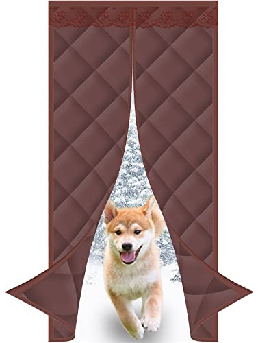 MEEYI InvernoAddensare Tenda di Cotone Magnetica 110x205cm,zanzariera in Cotone Facile da Installare Isolante Pannello di Protezione Tenda Oscurante per Porte Scorrevoli,caffè - con Fiore di Porta