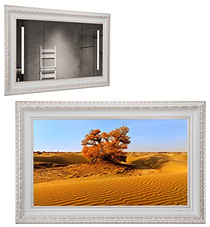Soulaca 27 Pulgadas Smart Mirror Frame TV IP66 Sistema webOS a Prueba de Agua con Alexa Incorporado, parlantes, Wi-Fi y Bluetooth (Marco de CRO Blanco Marfil)