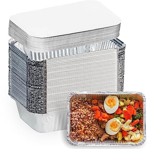 SENENQU Lot de 50 Barquette Aluminium avec Couvercle 1L, 1000ML Barquette Alimentaire Jetable Pour Barbecue la Cuisson Grillage Cuisine Restauration