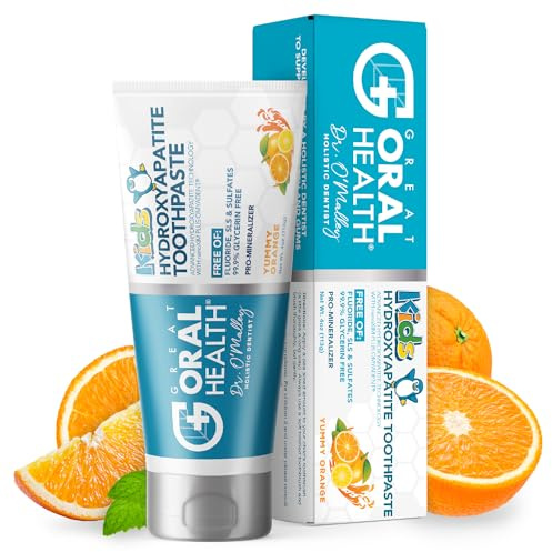 Kids Toothpaste No Fluoride; Non-Toxic Remineralizing Nano Hydroxyapatite Toothpaste Made by Dentist with Xylitol for kids Cavity Protection & Gums, Safe to swallow for Children/Toddlers, Yummy Orange