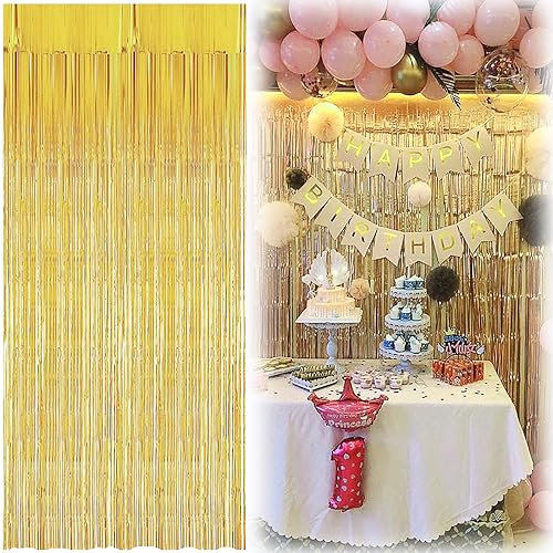 Metallische Lametta Vorhänge,Folie Fransen Vorhang Schimmer Gold Lametta Vorhänge Folie Fringe Vorhang für Hochzeitsdeko,Geburtstagsparty,Weihnachten Deko(Gold,1x2.5m)