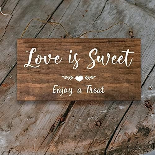 Ensound Rustic Ring Bearer Sign - Love is Sweet Enjoy a Treat - Wooden Family Sign, 6x12 Inch
