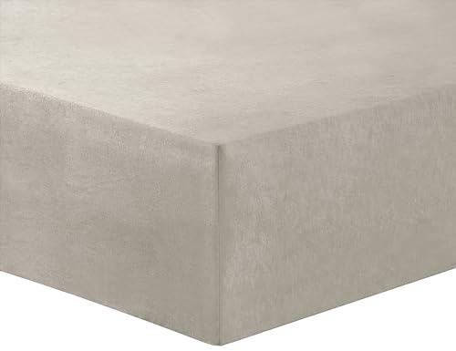 VISION - Drap Housse Flanelle Beige - 200 x 200 cm avec Bonnet Large de 30cm pour lit 2 Personnes Kingsize - 100% Coton Flanelle : Doux et Chaud - Oekotex