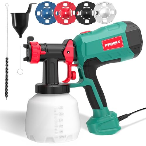 HYCHIKA Pistola per Verniciare, 600W HVLP Pistola a Spruzzo per Verniciare, Serbatoio da 1200ML 4 Ugelli e 2 Strumenti di Pulizia, Spruzzatore di Vernice a 3 Modelli per Pareti e Soffitti, Recinzione