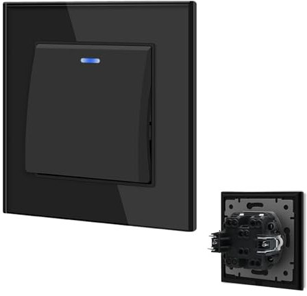 BSEED Interrupteur Va et Vient avec voyant LED,Interrupteur encastrable avec des Griffes,10A 1 Gang 2 Voie Interrupteur à bascule,Interrupteur Mural encastré pour salon, bureau, cuisine-Noir
