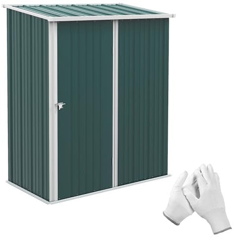 Outsunny 5ft x 3ft Lean to Garden Shed, Metal Outdoor Storage Shed with Single Lockable Door, Tool Storage Shed for Garden, Patio, Green