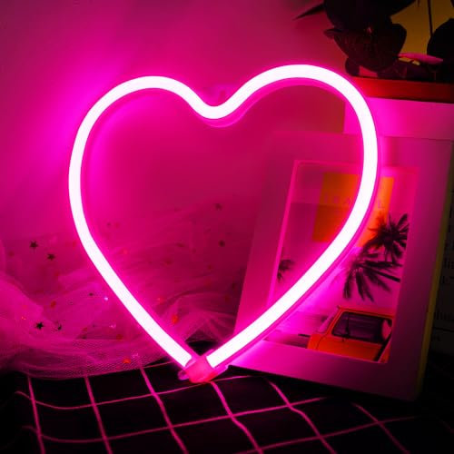Panneau néon en forme de cœur rose avec 3 piles AA ou USB, pour chambre de fille, dortoir, anniversaire de mariage, Saint-Valentin, fête des mères, anniversaire, décoration d'intérieur
