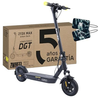 ZWHEEL ZFOX MAX Urban Dark | Patinete Eléctrico Adultos Homologado DGT - 800W MAX, 50km Autonomía, IP54 Resistencia al Agua, Ruedas 10 - Llave NFC, Intermitentes, Doble Suspensión, Frenos AER