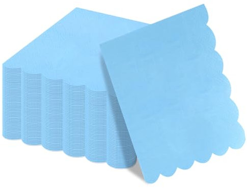 50 Stück Servietten hellblau, 3-lagig, dick, blaue Cocktailservietten, 25 x 25 cm, gefaltete Papierservietten, gewellte blaue Servietten für Hochzeit, Party, Geburtstag, Brautparty
